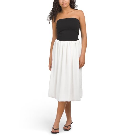 KALI FASHIONS Black/white Twofer Strapless Midi Dress - Picture 1 of 2